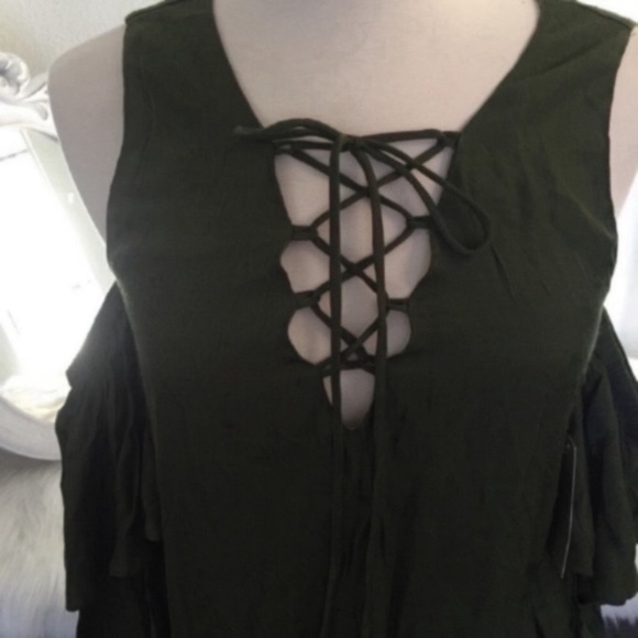 NWT Dark Green Cold Shoulder Boho Dress - Picture 6 of 7